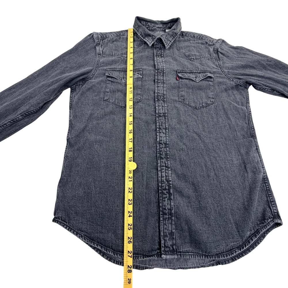 Levi's Western Barstow Shirt Men Medium Black Pearl Snaps Standard Fit Denim‎ - Picture 9 of 10